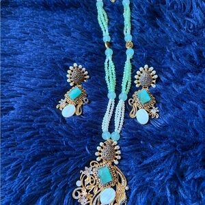Jaipur Gold and Aqua Necklace Set